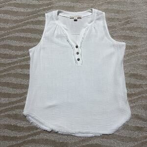 Good Days Only Womens S White Sleeveless Henley Blouse Casual Flowy Top